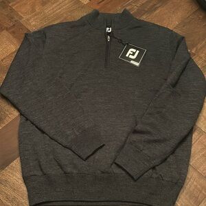 Foot Joy-Lined Merino Sweater 1/2 Zip-Heather Charcoal-L
